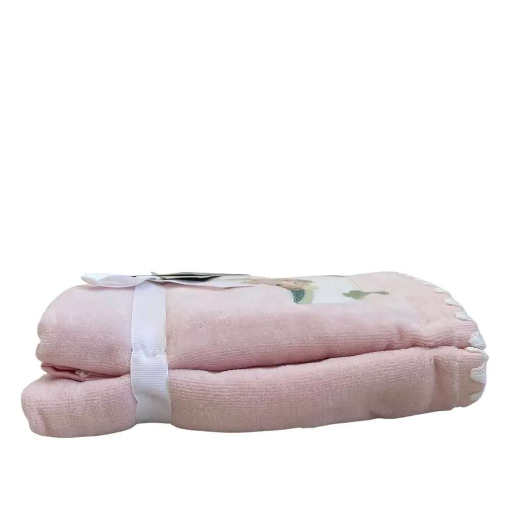 NEW Kassatex 2pk Hand Towels Easter Bunny in Bath Tub Pastel Pink 18x28